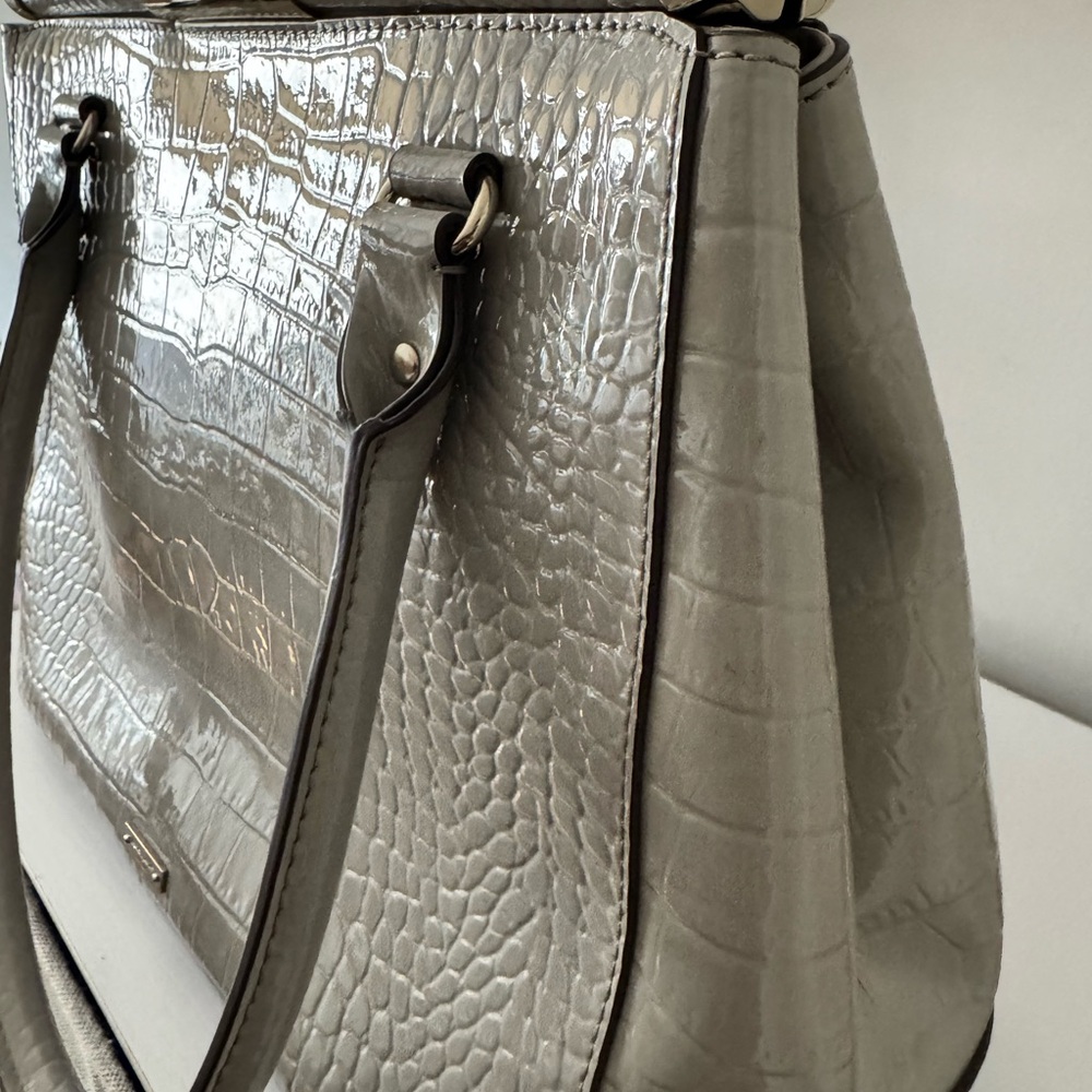 Kate Spade Gray Croc-Embossed Satchel Tote – Gold Bar Frame - Picture 5 of 11